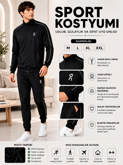Erkaklar sport kostyumi, kuzgi sport kostyum - kurtka va shim - 