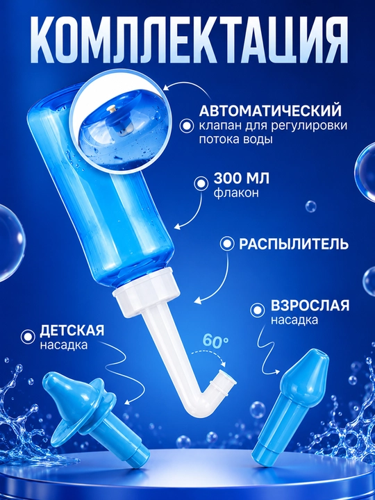 Назальный ирригатор, устройство для промывания носа, 300 мл, аспиратор