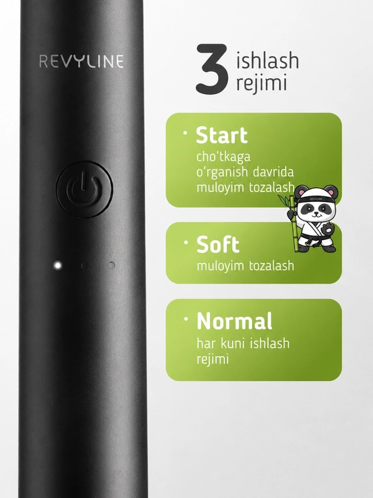 Elektr bolalar tish cho‘tkasi Revyline RL 055 Kids, tovushli, 7+, 3 rejim, 2 nasadka