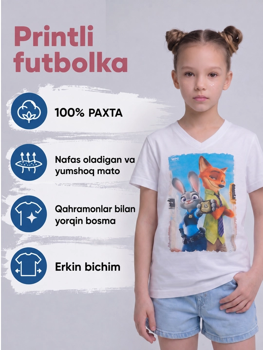 Minecraft va Zootopia printli o‘smirlar yorqin futbolkasi