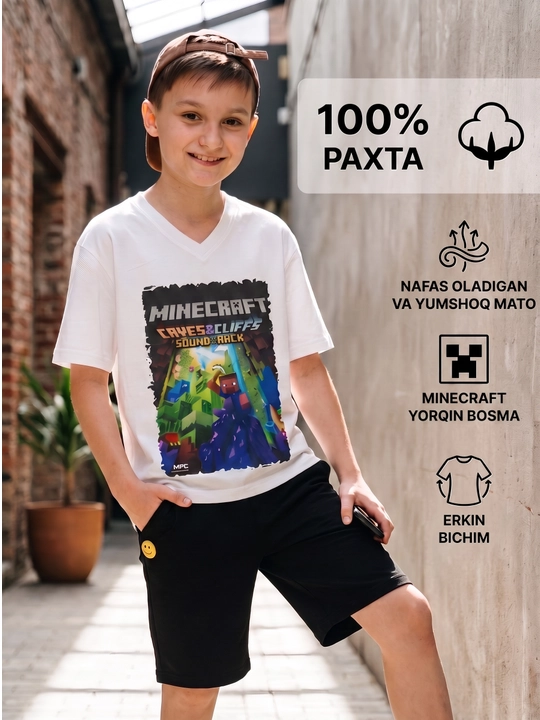 Minecraft va Zootopia printli o‘smirlar yorqin futbolkasi