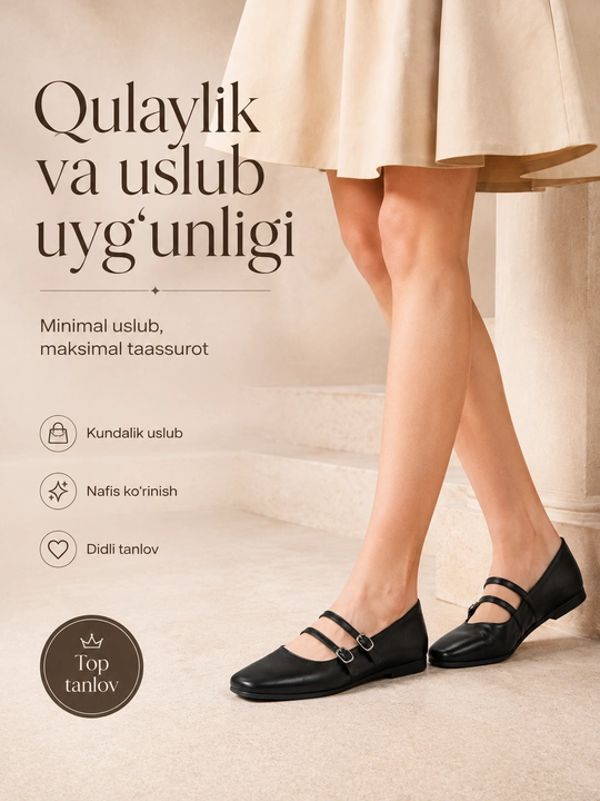 Ayollar uchun qora tufli, Qora ayollar baletkasi, baletka kundalik kiyish uchun past poshna