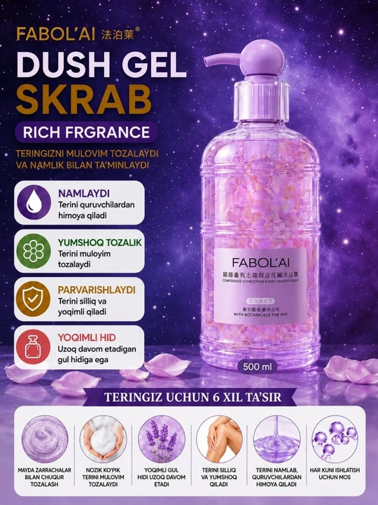 FABOL’AI парфюмeрованный (500мл) гель-скраб для душа Rich Fragrance