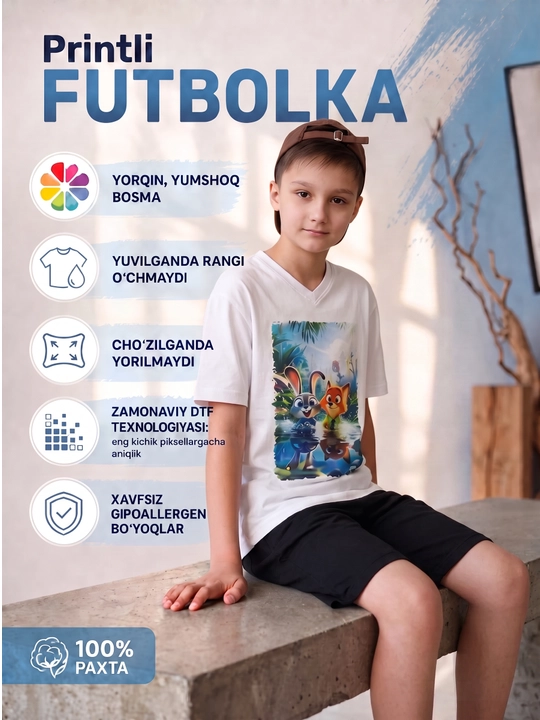 Minecraft va Zootopia printli o‘smirlar yorqin futbolkasi