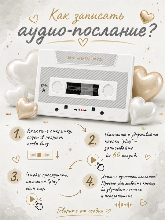 Audio otkritka 60 soniyalik ovoz yozilgan kasseta, ovozli tabrik, sovg‘a