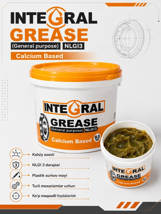 INTEGRAL GREASE kalsiy asosli plastik surkov moyi NLGI 3, mexanizmlar uchun