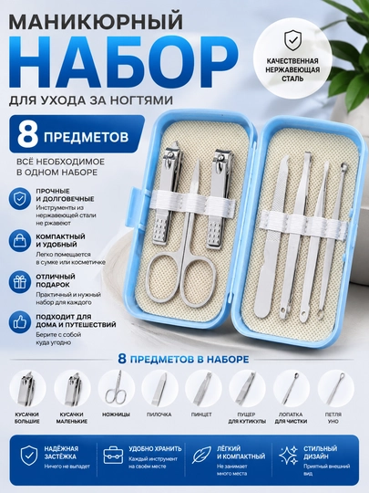 Маникюрный набор, 12 предметов в футляре, профессиональный набор для ухода за ногтями - 