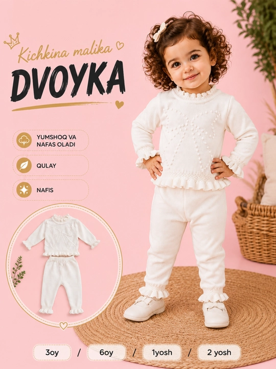 3 oy - 2 yoshgacha qizlar uchun ikkitalik kostyum: jemper va shim, Xitoy