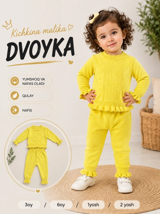 3 oy - 2 yoshgacha qizlar uchun ikkitalik kostyum: jemper va shim, Xitoy