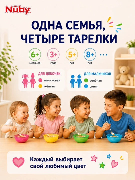 Набор из 4 детских тарелок Nûby, 360 мл, глубокие, для прикорма малышей, 6+ месяцев