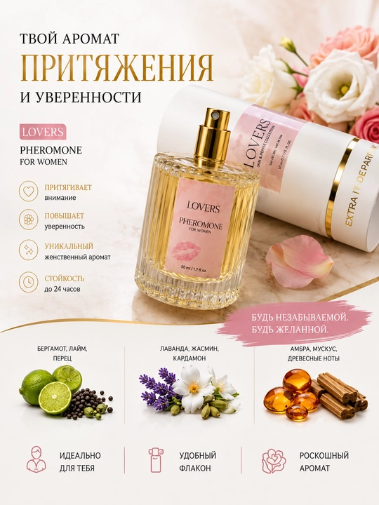 Feramon Loverss ayollar uchun nozik va oziga jalb qiluvchi ifor, 50ml - 