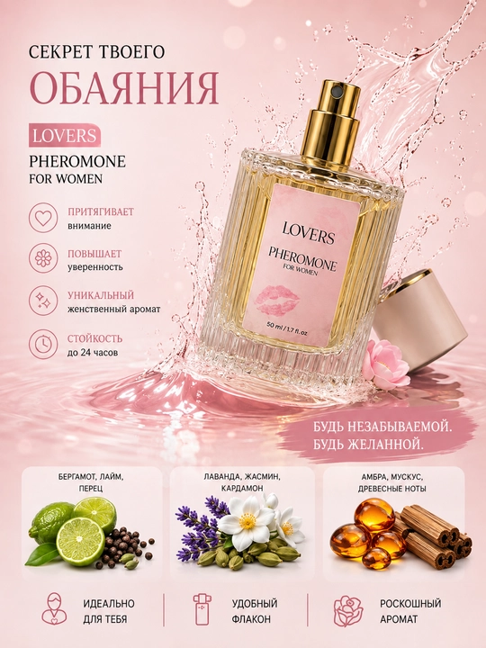 Feramon Loverss ayollar uchun nozik va oziga jalb qiluvchi ifor, 50ml
