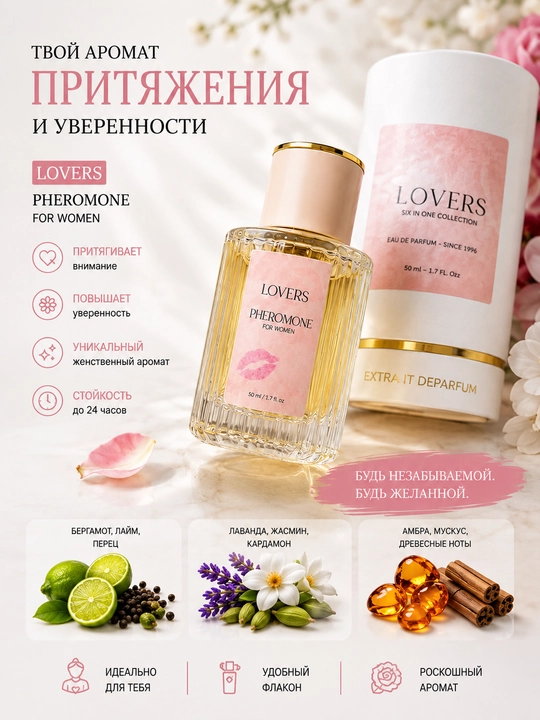 Feramon Loverss ayollar uchun nozik va oziga jalb qiluvchi ifor, 50ml