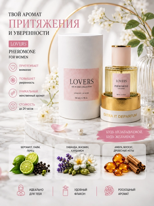 Feramon Loverss ayollar uchun nozik va oziga jalb qiluvchi ifor, 50 ml