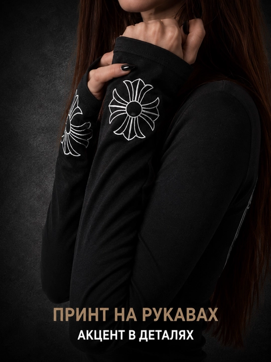 Лонгслив в стиле Chrome Hearts женский облегающий Y2K с принтом на спине,в корейском стиле