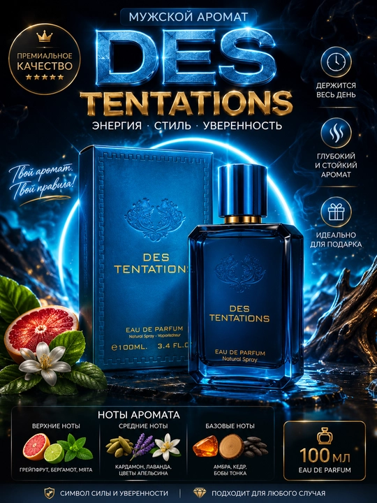 DES TENTATIONS — элегантный мужской аромат, воплощающий истинную силу (100 мл, ОАЭ) - 
