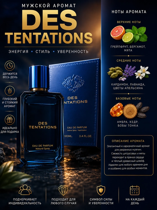 DES TENTATIONS — элегантный мужской аромат, воплощающий истинную силу (100 мл, ОАЭ)