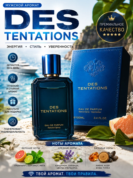 DES TENTATIONS — элегантный мужской аромат, воплощающий истинную силу (100 мл, ОАЭ)