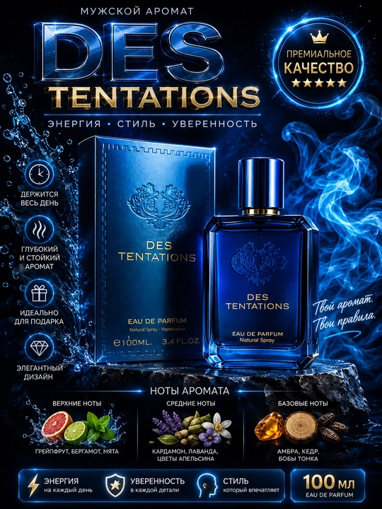 DES TENTATIONS — элегантный мужской аромат, воплощающий истинную силу (100 мл, ОАЭ)