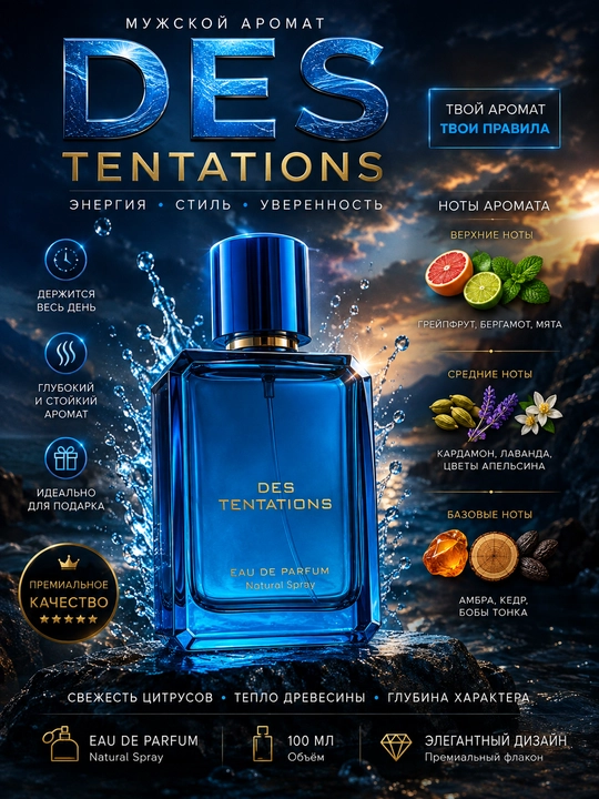 DES TENTATIONS — элегантный мужской аромат, воплощающий истинную силу (100 мл, ОАЭ)