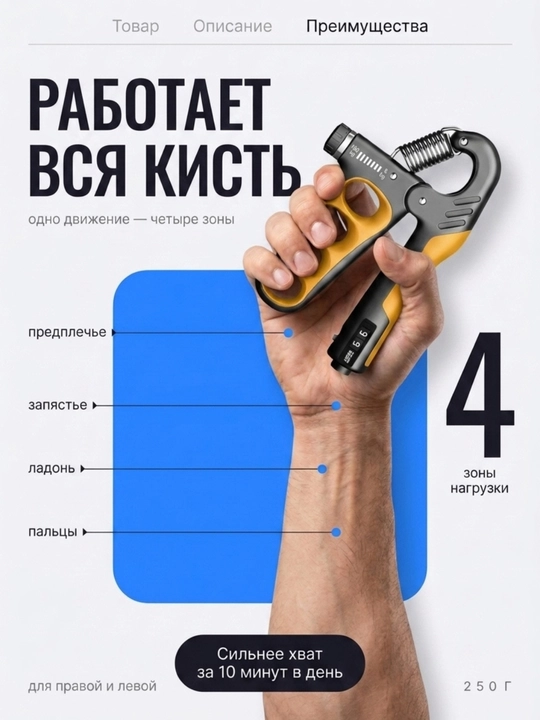 Espander qo'l va barmoqlar uchun, hisoblagichli mini-trenajyor, 5-100 kg, 3 rang