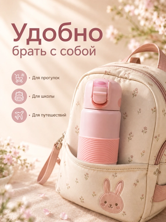 Детский термос 620 мл с трубочкой, герметичной крышкой, из нержавеющей стали