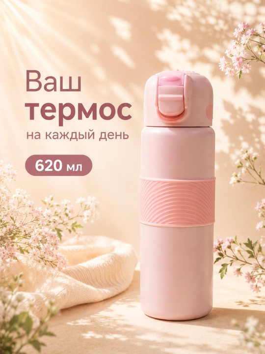 Детский термос 620 мл с трубочкой, герметичной крышкой, из нержавеющей стали