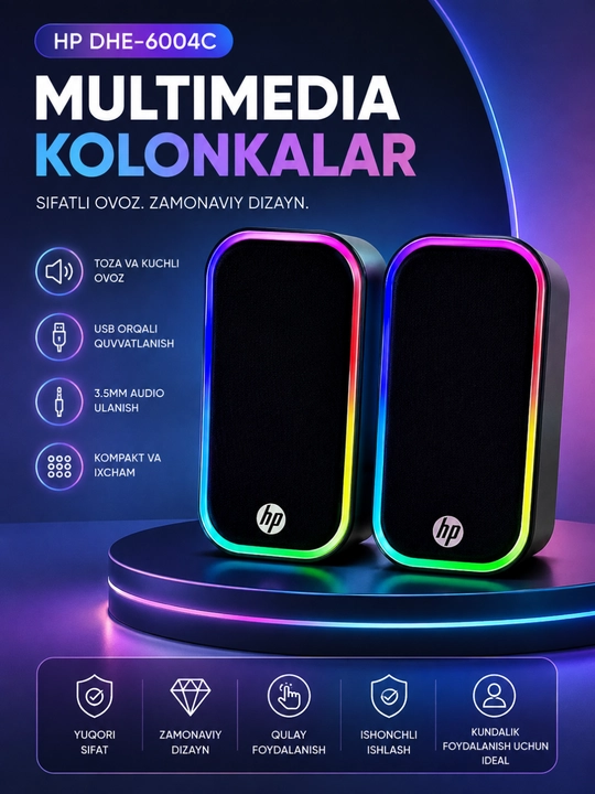 Kompyuter multimedia karnaylari HP DHE-6004C RGB yorug‘likli USB stereo - 