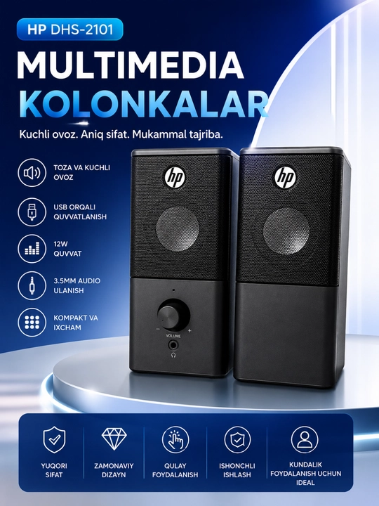 Kompyuter va noutbuk uchun HP DHS-2101 USB 12W multimedia stereokarnaylari - 