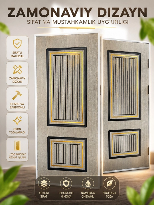 MDF oq rangli premium xonalararo eshik - uy va ofis uchun zamonaviy eshik - 