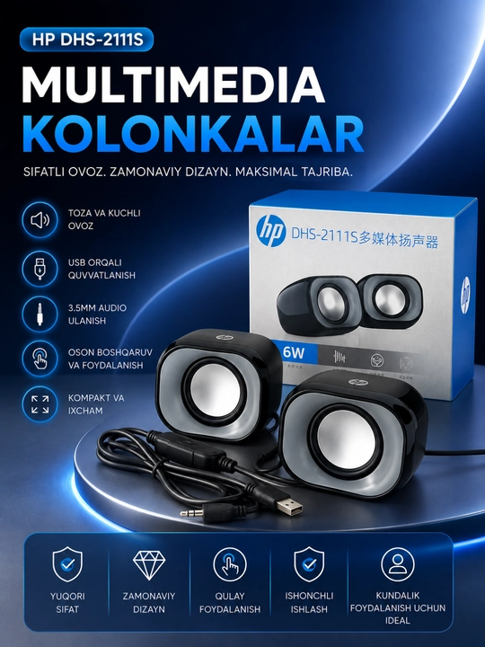 HP DHS-2111 multimedia kolonka – kuchli va tiniq stereo tovush - 