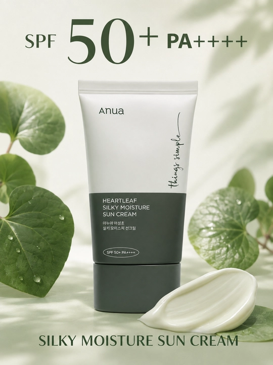 Anua Heartleaf Silky Moisture Sun Cream SPF 50+ PA++ yuz uchun quyoshdan himoyalovchi krem - 
