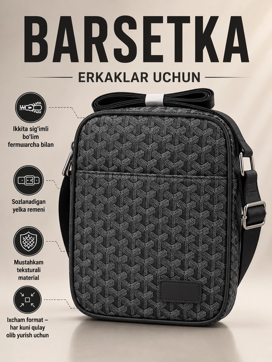 Erkaklar yelkali barsetkasi, qalin, teksturali materialdan tayyorlangan planshet sumkasi - 
