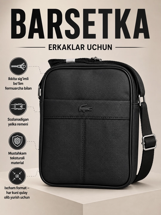 Erkaklar yelkali barsetkasi, qalin, teksturali materialdan tayyorlangan planshet sumkasi - 
