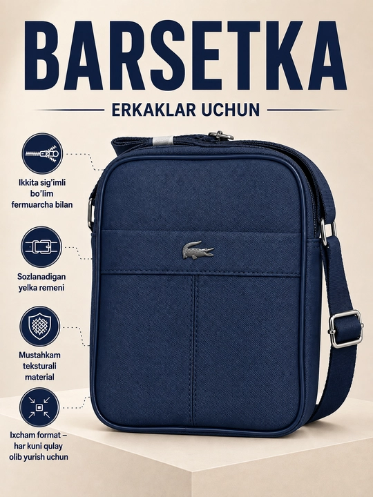 Erkaklar yelkali barsetkasi, qalin, teksturali materialdan tayyorlangan planshet sumkasi - 