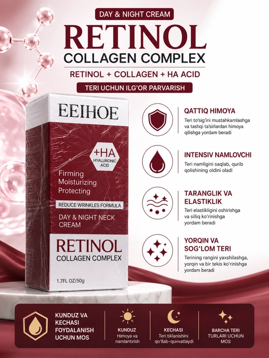Крем для шеи EELHOE Retinol Collagen Complex +HA, дневной и ночной, 60 г