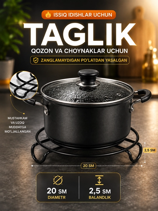 Issiq idishlar uchun taglik, metall, zanglamaydigan po'latdan - 