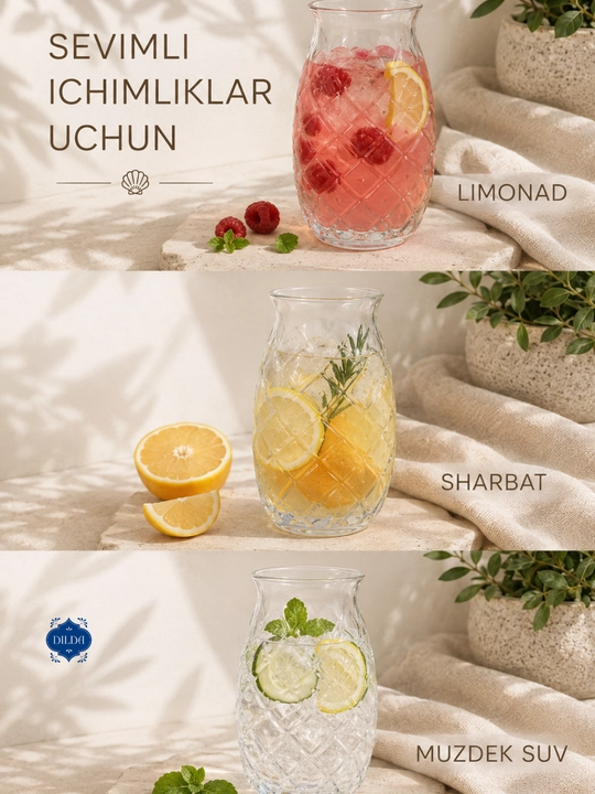Rangli shisha stakanlar to‘plami, 6 dona, 330 ml, suv, sharbat va sovuq ichimliklar uchun