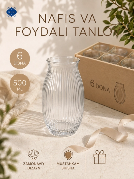 Rangli shisha stakanlar to‘plami, 6 dona, 330 ml, suv, sharbat va sovuq ichimliklar uchun