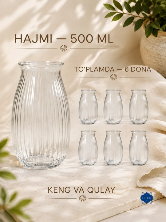 Rangli shisha stakanlar to‘plami, 6 dona, 330 ml, suv, sharbat va sovuq ichimliklar uchun