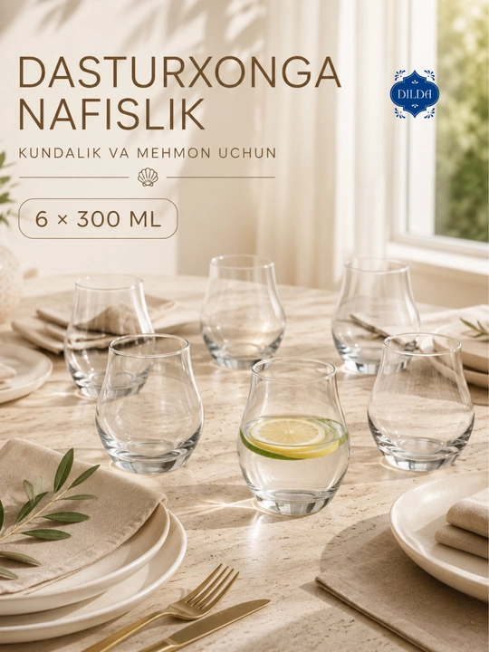Rangli shisha stakanlar to‘plami, 6 dona, 330 ml, suv, sharbat va sovuq ichimliklar uchun