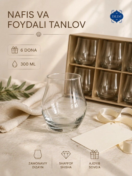 Rangli shisha stakanlar to‘plami, 6 dona, 330 ml, suv, sharbat va sovuq ichimliklar uchun