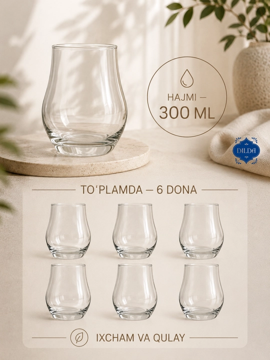 Rangli shisha stakanlar to‘plami, 6 dona, 330 ml, suv, sharbat va sovuq ichimliklar uchun