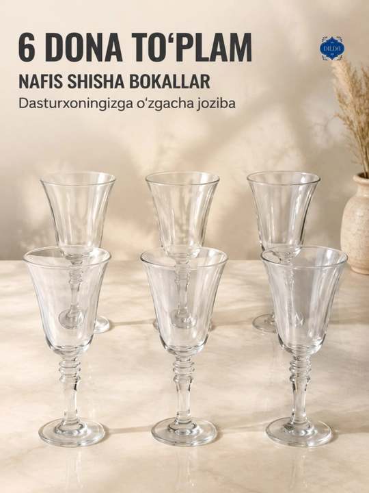 Shisha fujerlar to‘plami 6 dona, rangli va shaffof bokallar 210, 270, 300 ml, bayram uchun
