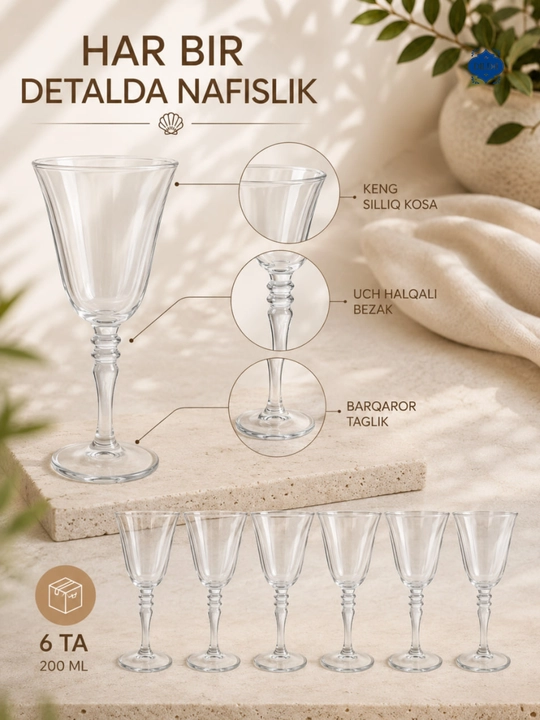 Shisha fujerlar to‘plami 6 dona, rangli va shaffof bokallar 210, 270, 300 ml, bayram uchun
