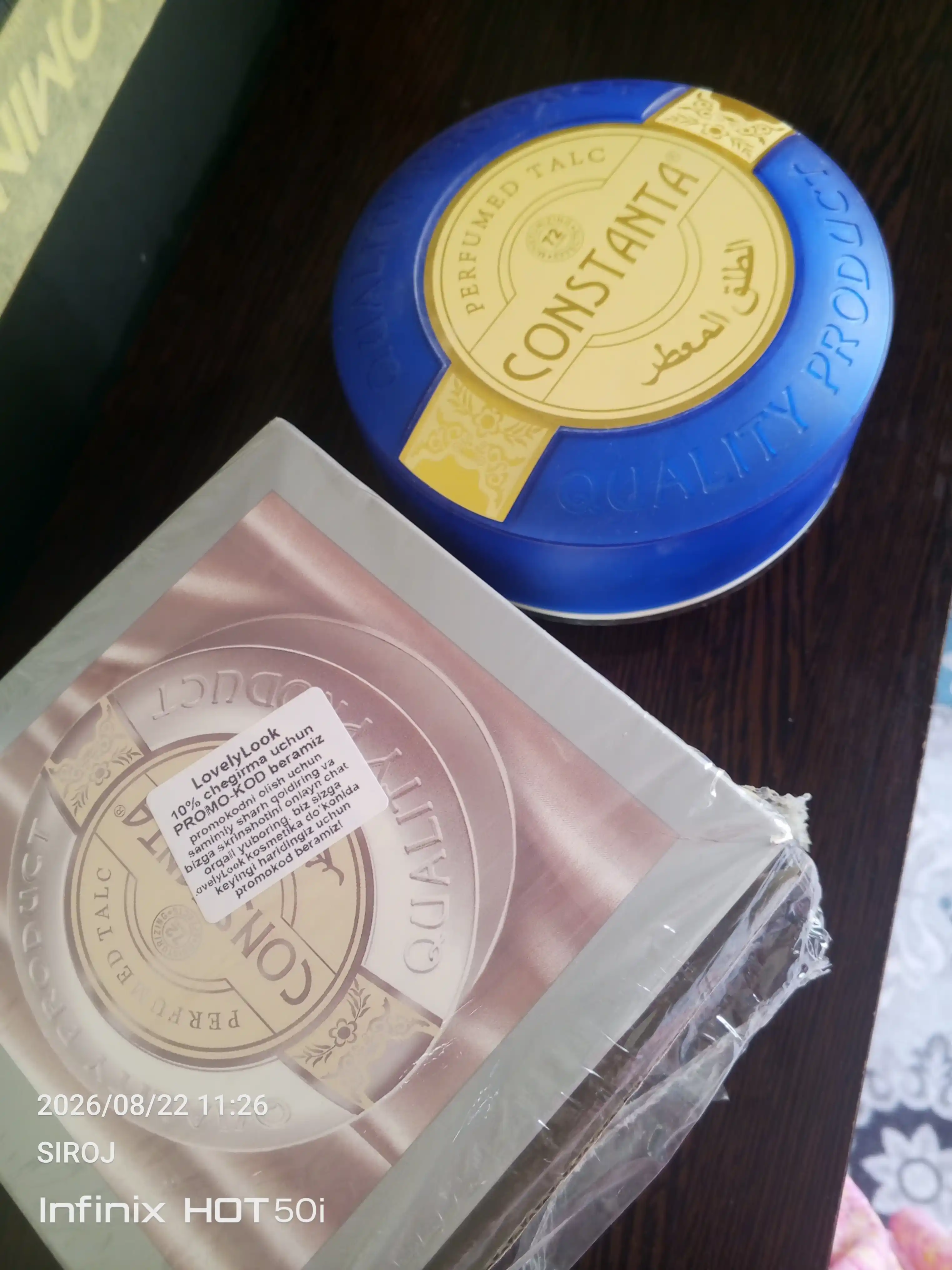 Constanta talk, butun tana uchun parfyum hidli talk, 200 g