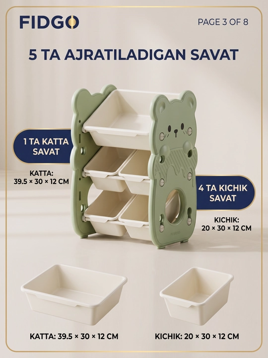 FIDGO bolalar xonasi uchun o‘yinchoq va kitob saqlash javoni, organayzer