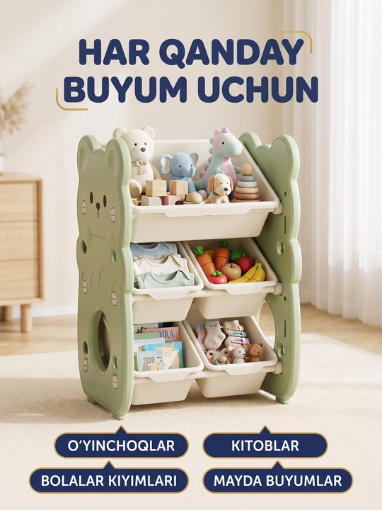 FIDGO bolalar xonasi uchun o‘yinchoq va kitob saqlash javoni, organayzer