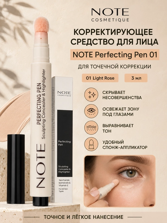 Note Perfecting Pen 01, 3 ml yuz uchun nuqsonlarni yashiruvchi korrektor qalam - 