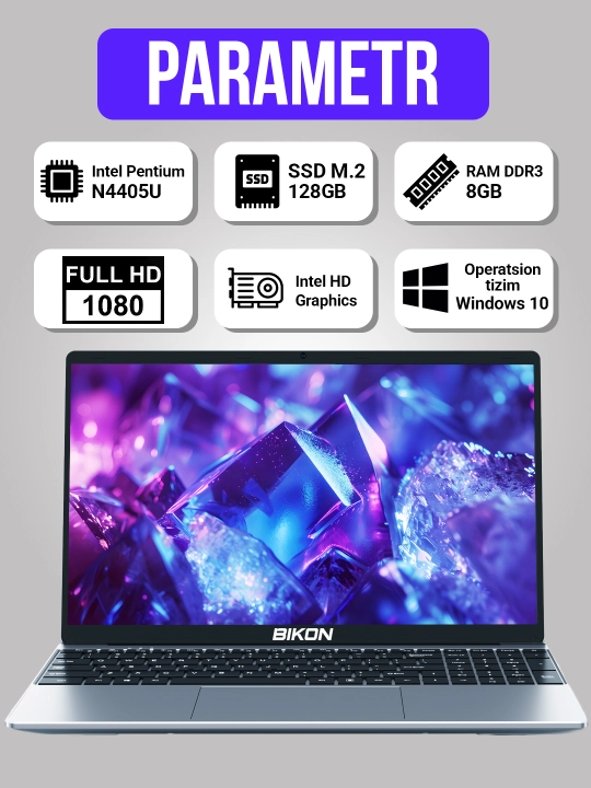 Ноутбук BIKON экран 14 Core i7/ i5/ i3 для офиса, дома, учебы и работы, установлен Windows